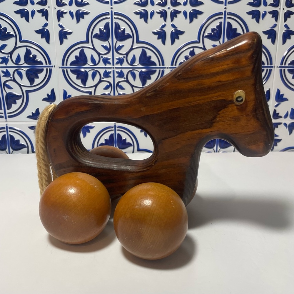 7'wooden horse Massager Toy oversized wheels Handle Yarn tail Ĥgʻgʻ